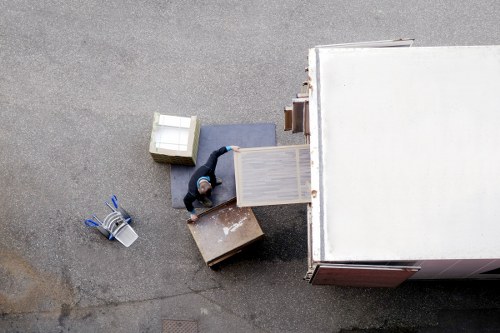 Packed boxes and furniture loaded for a London move